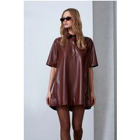 Lockeres Kunstleder Mini Hemdkleid