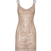 Spitzen-Minikleid mit Kristall-Trägern