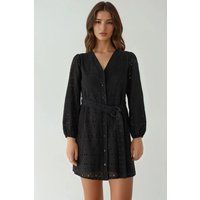 Besticktes Baumwoll-Minikleid mit V-Ausschnitt