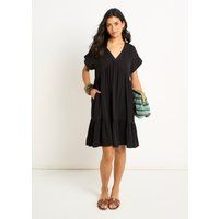 Gestuftes Smock-Minikleid mit V-Ausschnitt