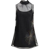 Verziertes Organza-Minikleid mit Stehkragen