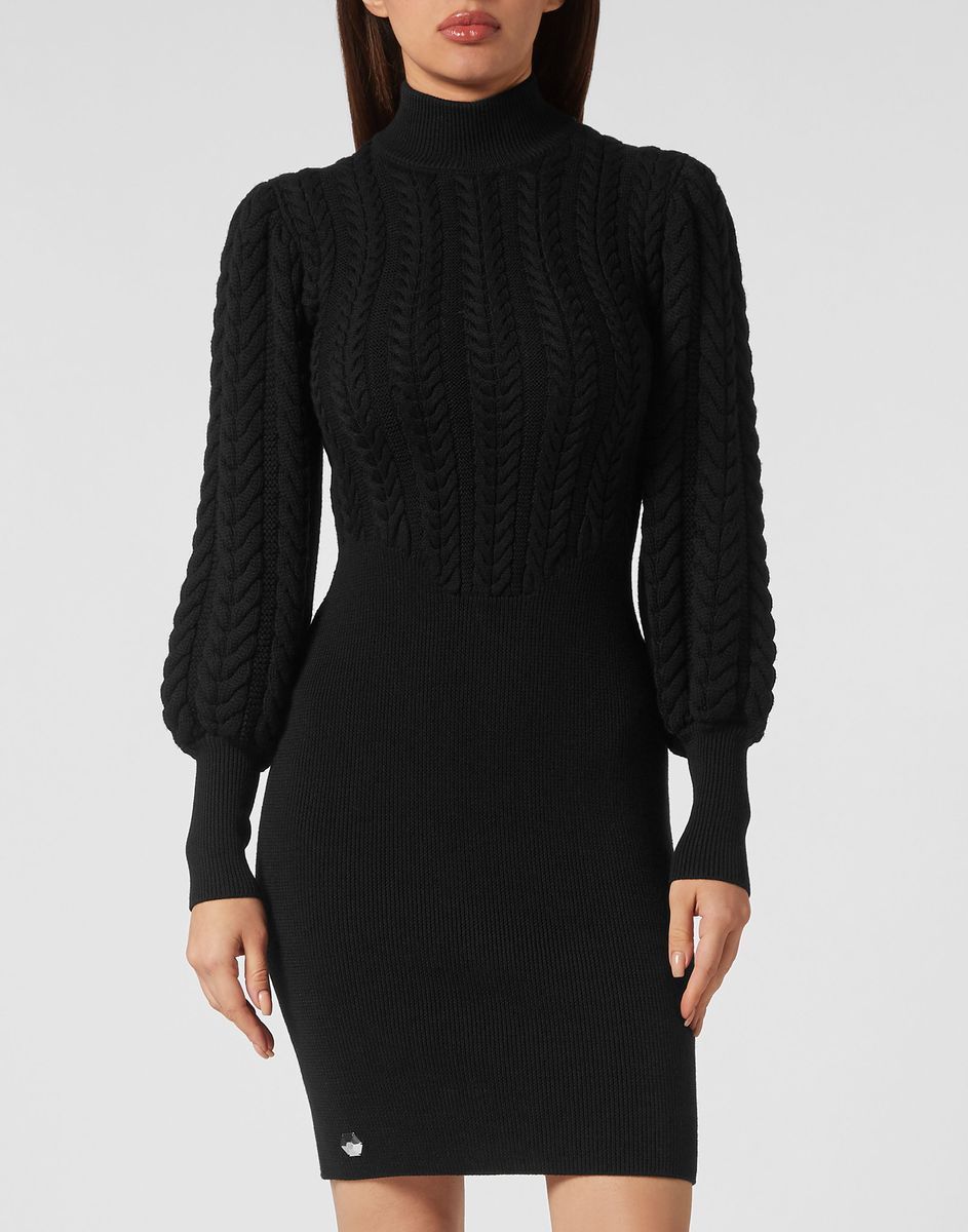 Minikleid mit Zopfmuster und Rollkragen