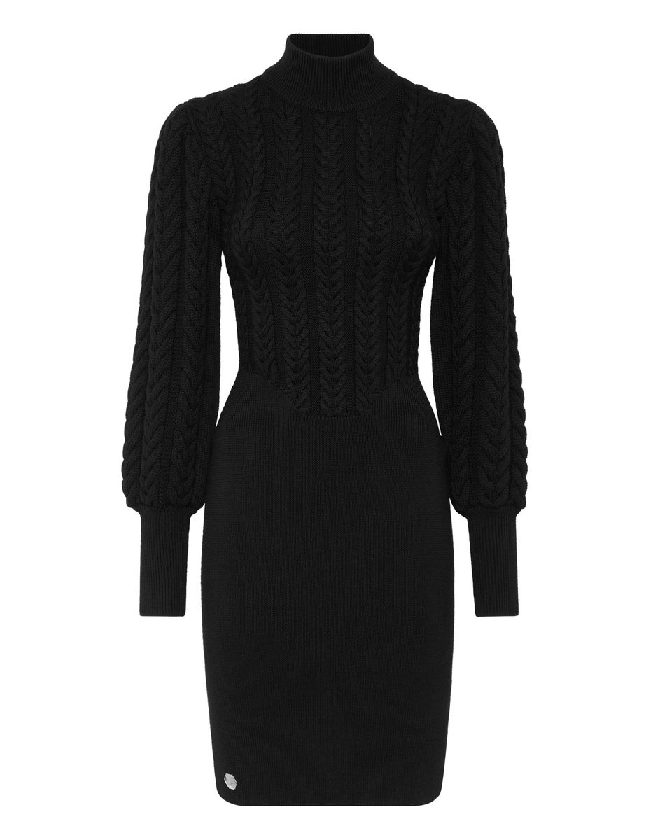 Minikleid mit Zopfmuster und Rollkragen