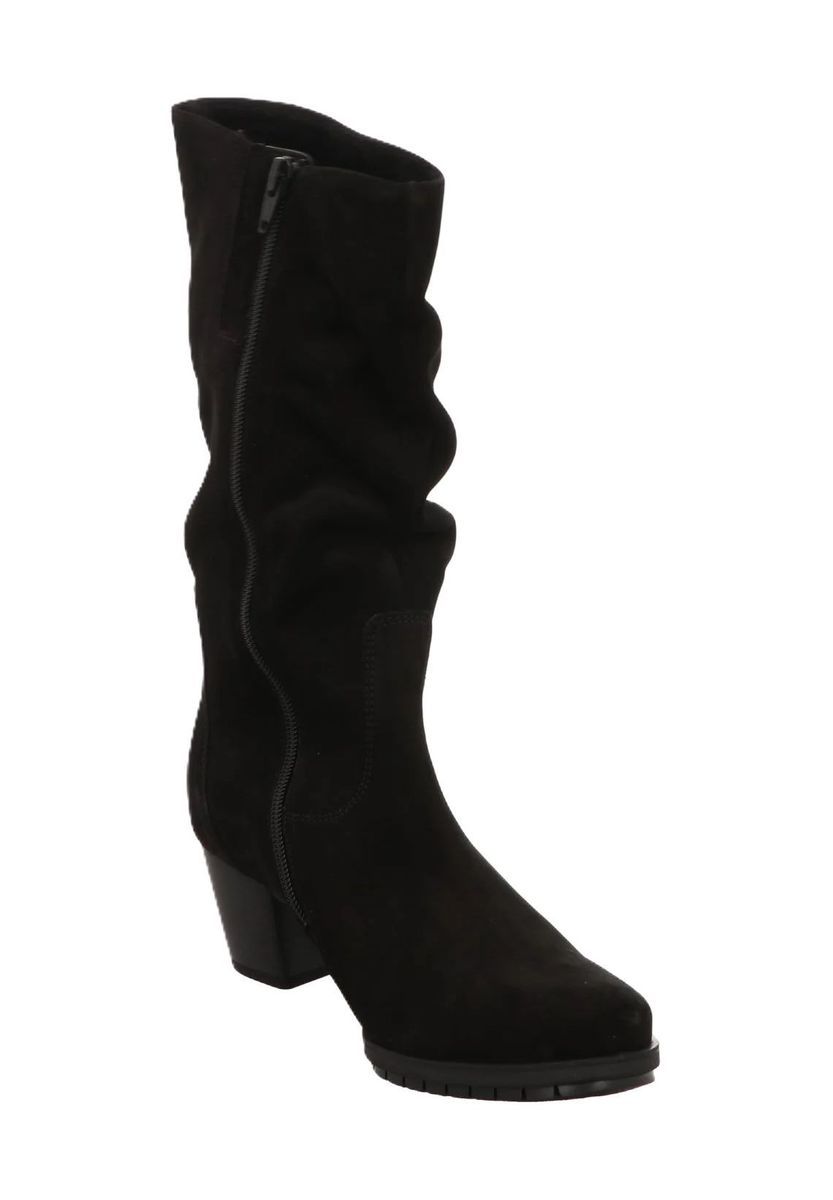 Wadenhohe Raffstiefel aus Veloursleder