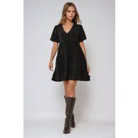 Gestuftes A-Linien-Minikleid mit V-Ausschnitt