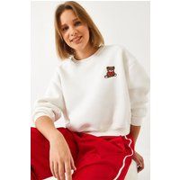 Cropped Pullover mit Teddy-Stickerei