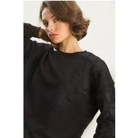 Besticktes Rundhals-Sweatshirt mit Ornamenten