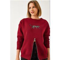 Besticktes Leoparden-Sweatshirt mit Reißverschluss