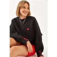 Crewneck-Sweatshirt mit Herz-Stickerei