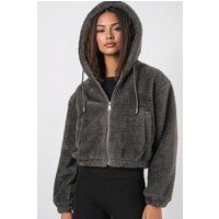 Kurzer Zip-Hoodie aus Teddy-Fleece