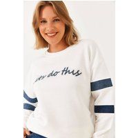 Besticktes Rundhals-Sweatshirt mit Streifen