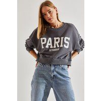 Kurz geschnittenes Paris Grafik Sweatshirt