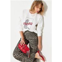 Besticktes Sweatshirt mit Leoparden-Grafik