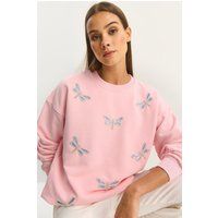 Besticktes Sweatshirt mit Libellen-Motiv