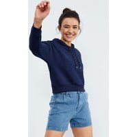 Lässiger Fleece-Kapuzenpullover in Cropped-Optik