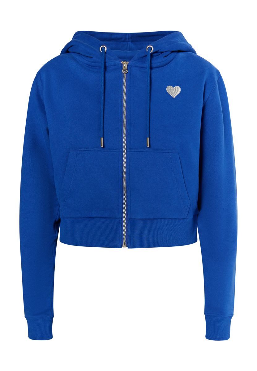 Kurzer Zip-Hoodie mit Herzstickerei