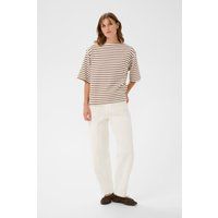 Gestreiftes Boxy-Shirt mit U-Boot-Ausschnitt