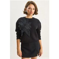 Sweatshirt mit übergroßer Blumenapplikation