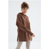 Übergroßer langer Kapuzenpullover mit Schlitzen