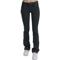 Schmal geschnittene Schlagjeans mit Doppelgürtel