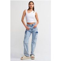 Hochtaillierte Weite Cargo-Jeans