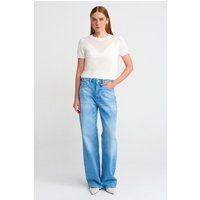 Hochtaillierte weit geschnittene Baumwoll-Leinen-Jeans