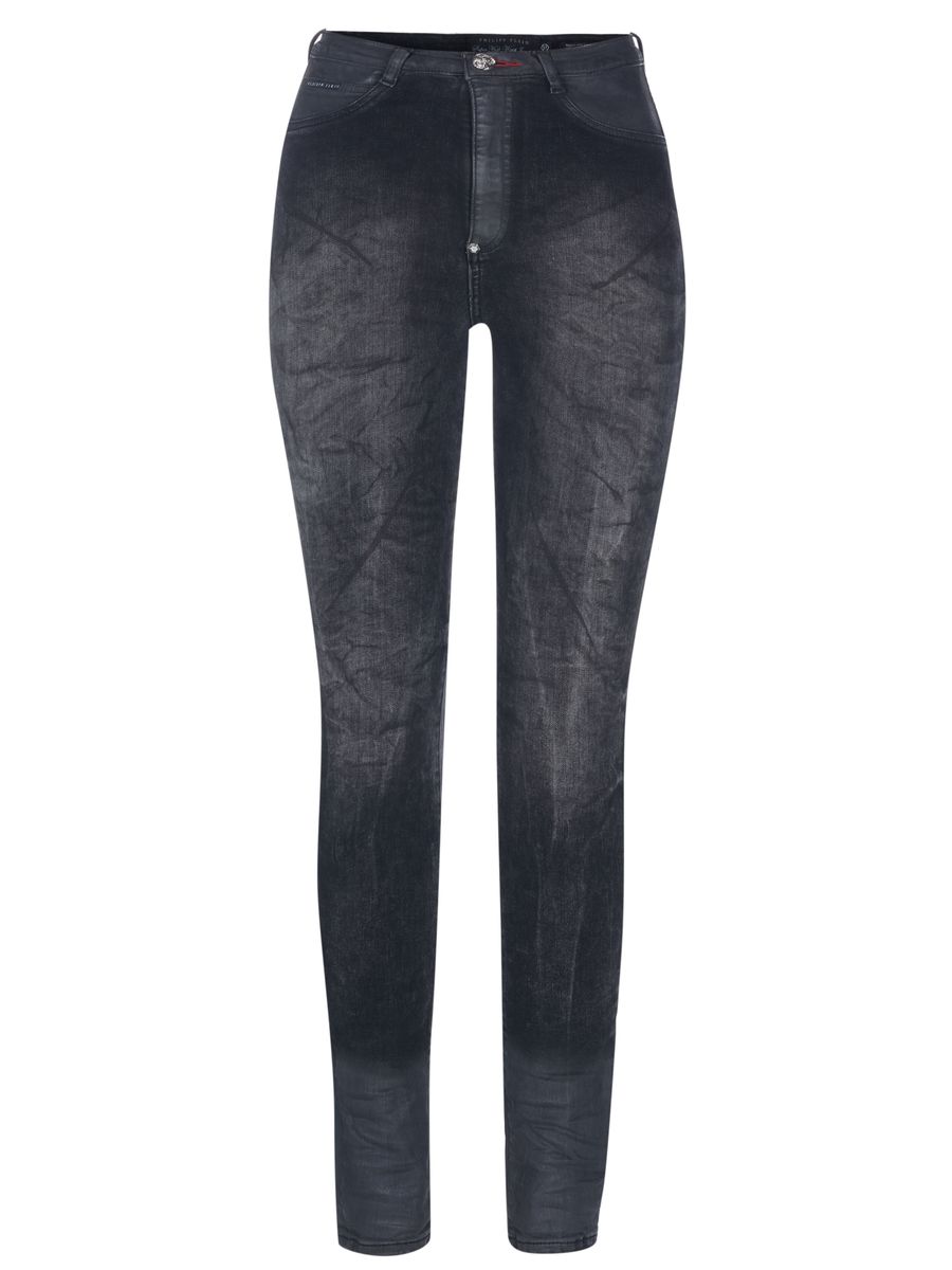 Hochtaillierte Skinny-Jeans mit Waschung