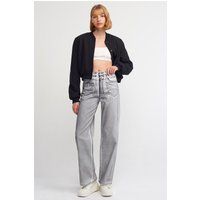 Hochtaillierte Straight-Leg Jeans mit Leinenanteil