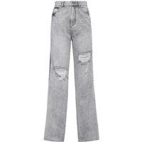 Distressed Wide-Leg Jeans mit Strassbesatz