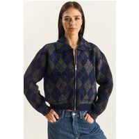 Jacquard-Strickcardigan mit klassischem Rautenmuster