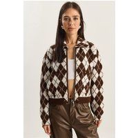 Jacquard-Strickcardigan mit Rautenmuster