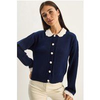 Rippstrick-Cardigan mit Kragen