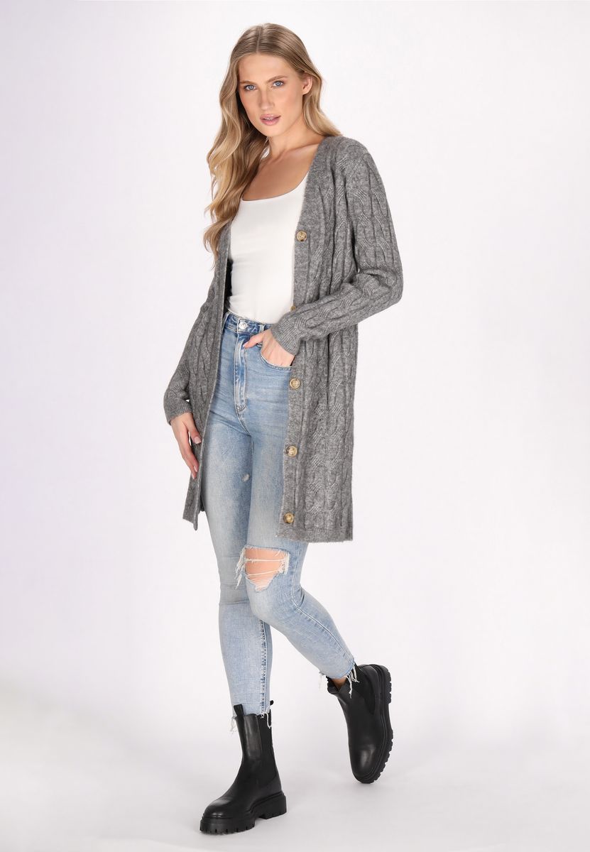 Langer Cardigan mit Zopfmuster