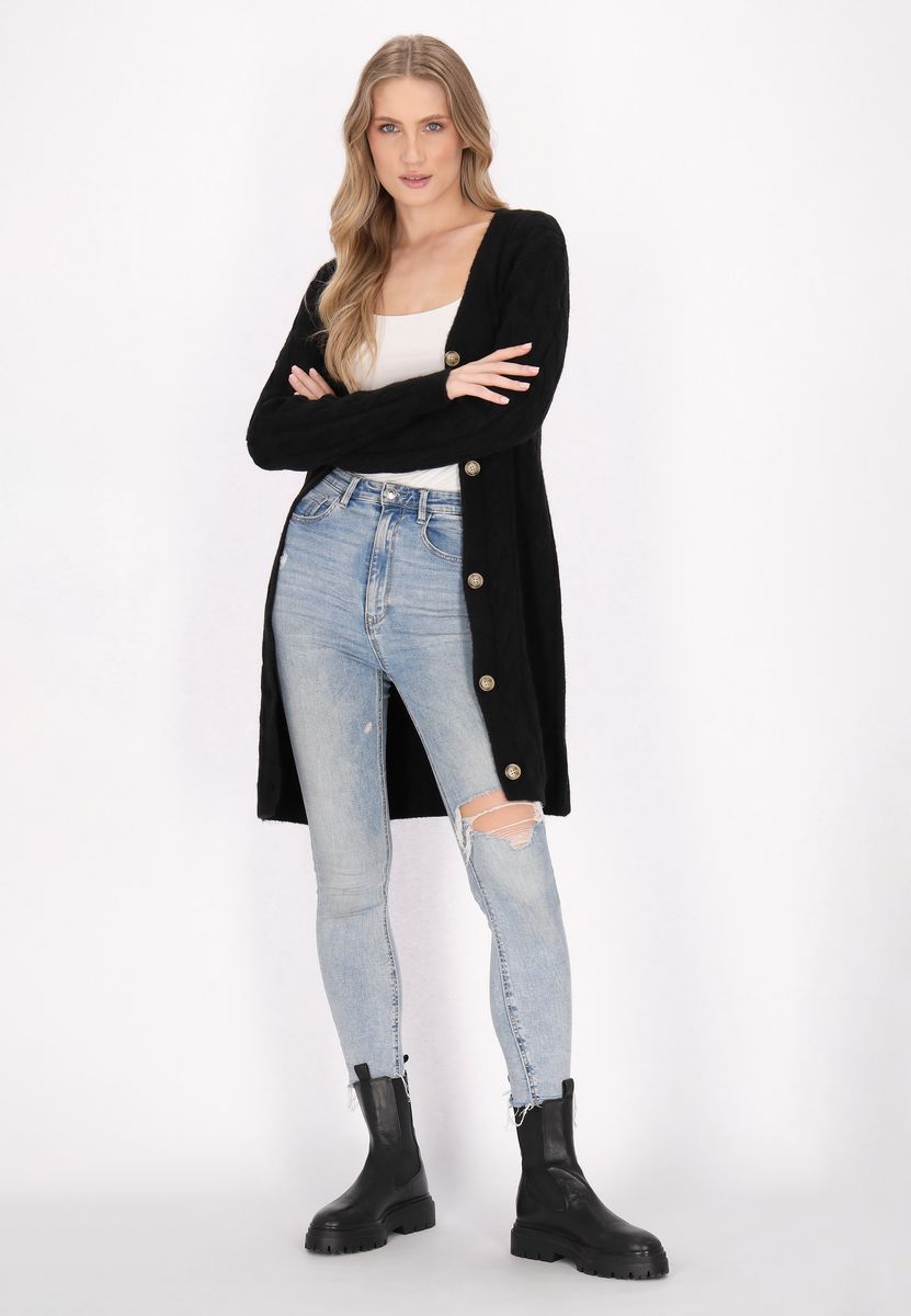 Klassischer langer Cardigan mit Zopfmuster