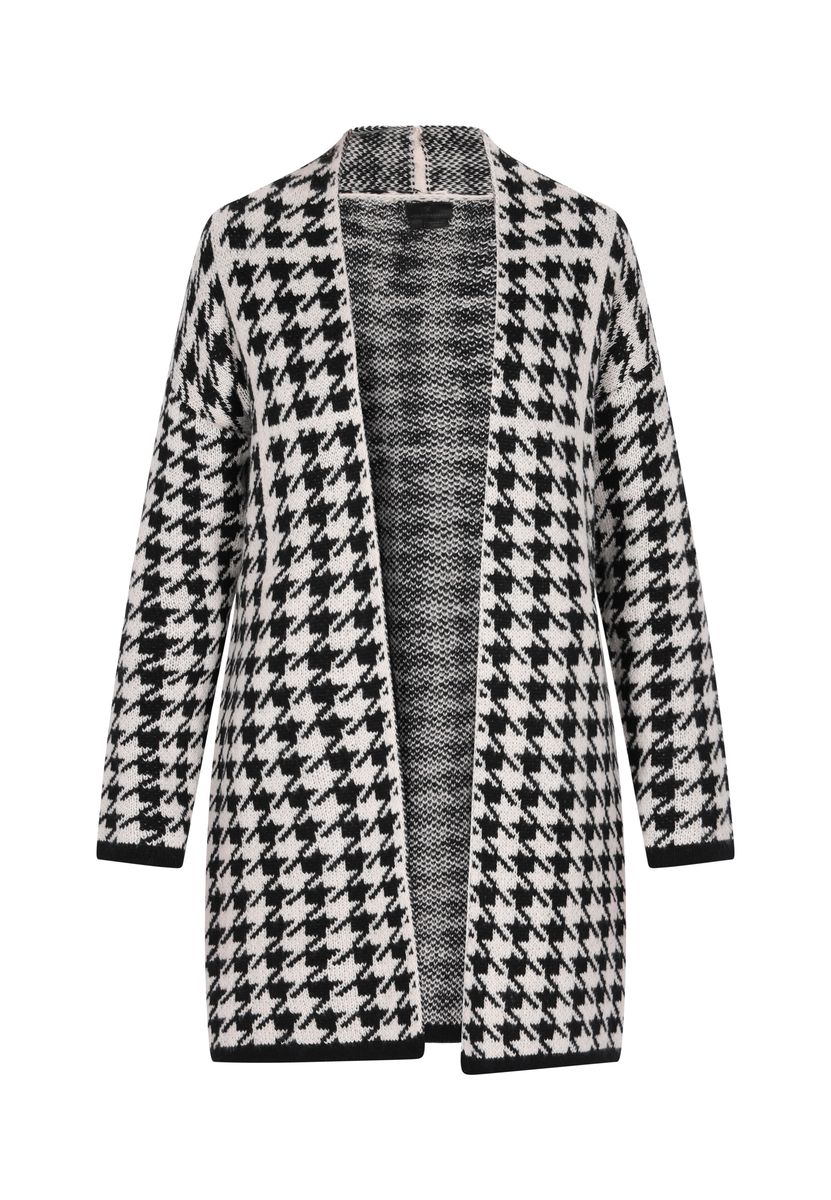 Langer Cardigan mit Hahnentritt-Muster