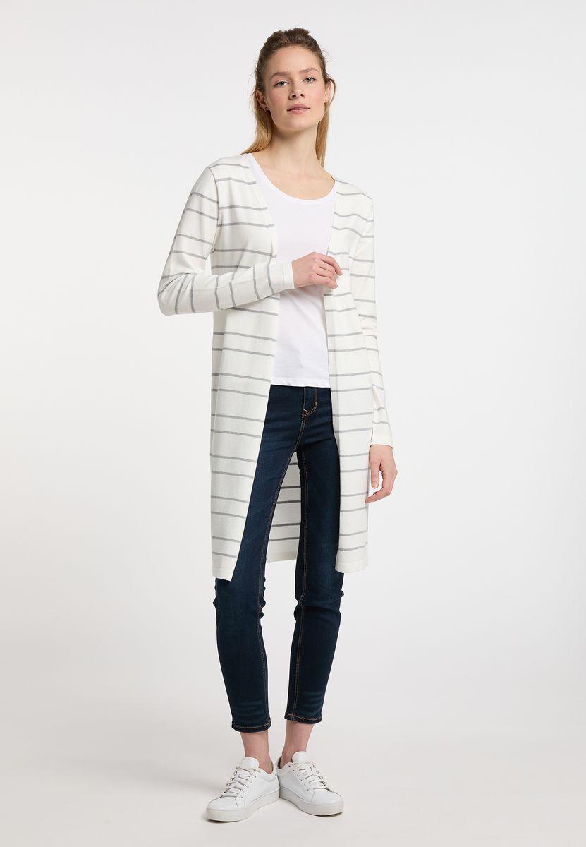 Langer gestreifter offener Cardigan