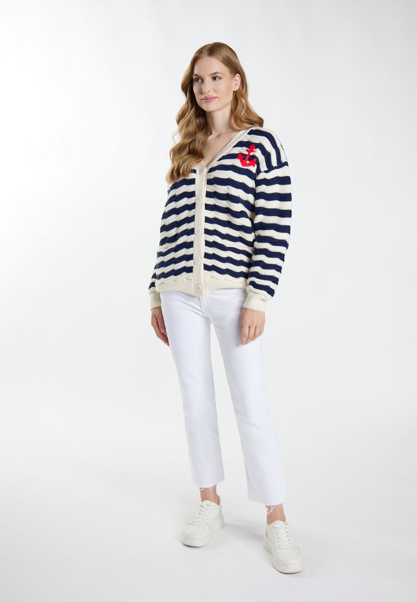 Strukturstrick-Cardigan im maritimen Stil