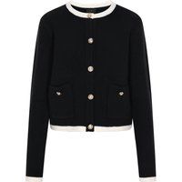 Strickjacke mit Kontrastbesatz und Zierknöpfen