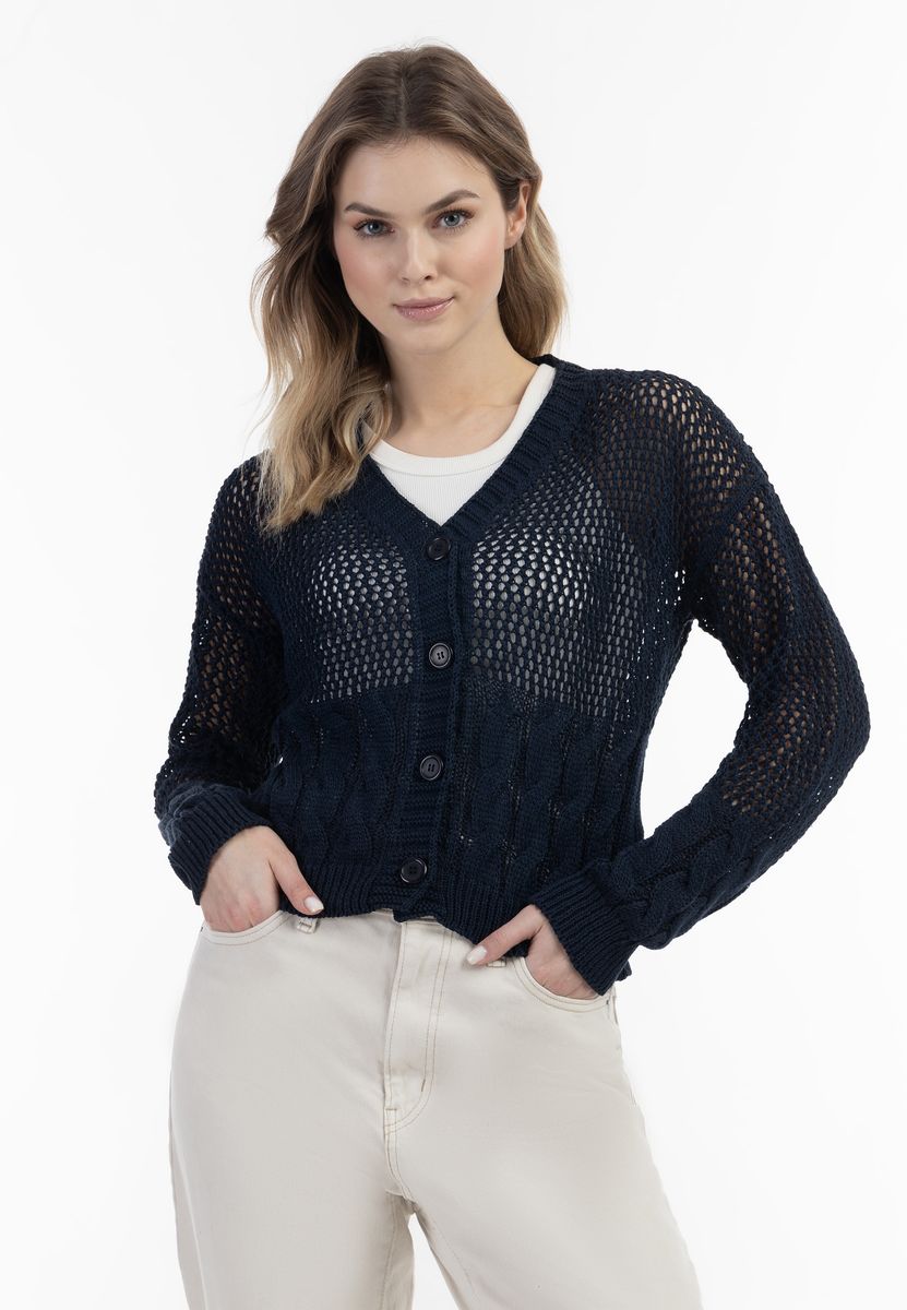 Weitmaschige Strickjacke mit Knopfleiste
