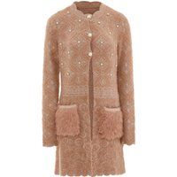 Strickjacke mit Perlenverzierung und Kunstfell
