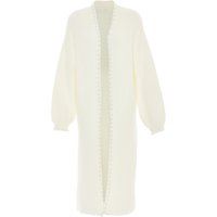 Langer Cardigan mit Perlenbesatz
