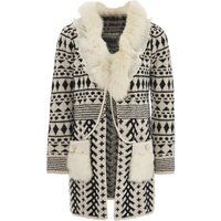 Gemusterte Strickjacke mit Kunstpelz