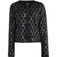 Strickjacke mit Pailletten-Karomuster