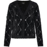 Paillettenbesetzte Kunstpelz-Strickjacke