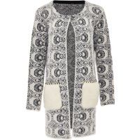 Gemusterter Long-Cardigan mit Pelztaschen