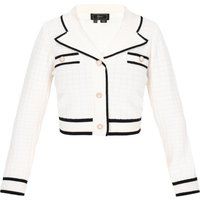 Karierter Strick-Cardigan mit Kontrastbesatz