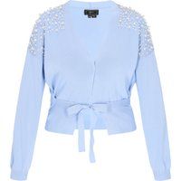 Wickel-Strickjacke mit Perlenbesatz