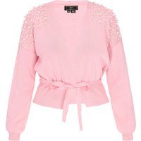 Cardigan mit Perlenverzierung und Bindegürtel