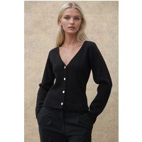 Taillierter V-Ausschnitt Cardigan mit Knöpfen