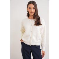 Flauschiger Oversize-Cardigan mit Schmuckknöpfen